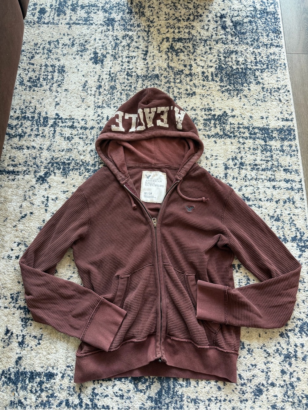 American Eagle Outfitters Waffle Knit Zip Hoodie - Brown
